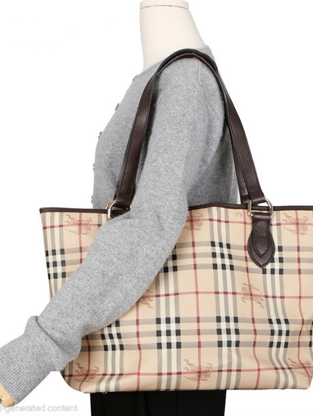Vintage Burberry Haymarket Check Plaid Shoulder Tote W/Dk Brown Leather Straps